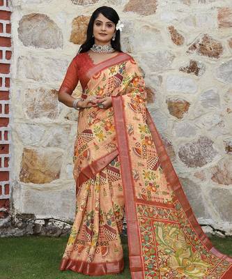 Red pure cotton printed printed saree with blouses 1