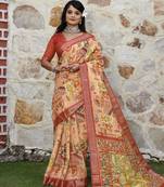 Red pure cotton printed printed saree with blouses