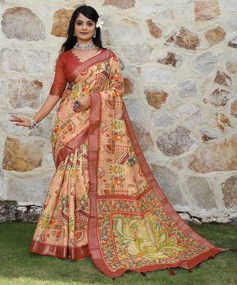 Red pure cotton printed printed saree with blouses 2