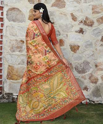 Red pure cotton printed printed saree with blouses 3