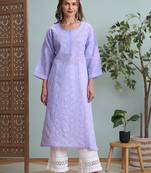 Ada hand embroidered mauve cotton lucknowi chikankari straight kurta a411790