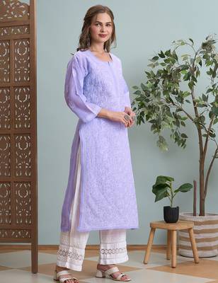 Ada hand embroidered mauve cotton lucknowi chikankari straight kurta a411790 3