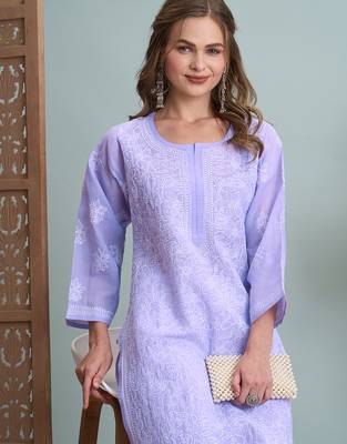 Ada hand embroidered mauve cotton lucknowi chikankari straight kurta a411790 5