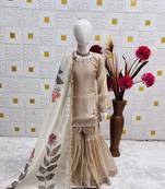 Pure heavy silk embrodairy seqence  work cream readymade salwar suit