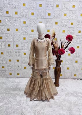 Pure heavy silk embrodairy seqence  work cream readymade salwar suit 3