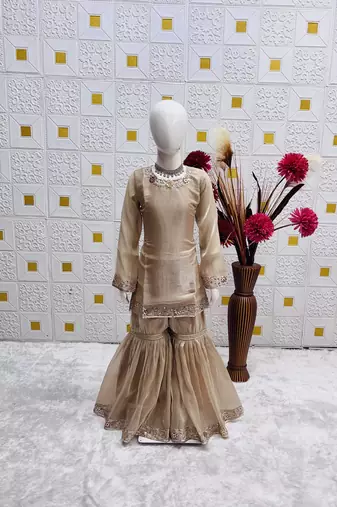 Pure heavy silk embrodairy seqence  work cream readymade salwar suit