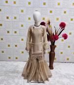 Pure heavy silk embrodairy seqence  work cream readymade salwar suit