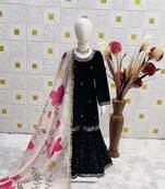 Velvet haevy embroidery sequence black readymade salwar suit