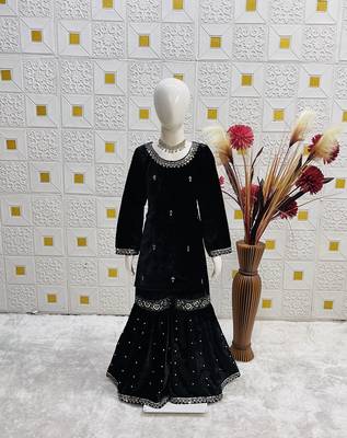 Velvet haevy embroidery sequence black readymade salwar suit 3
