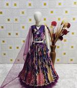 Pure heavy crep print and embroidery  work purple readymade lahnega choli