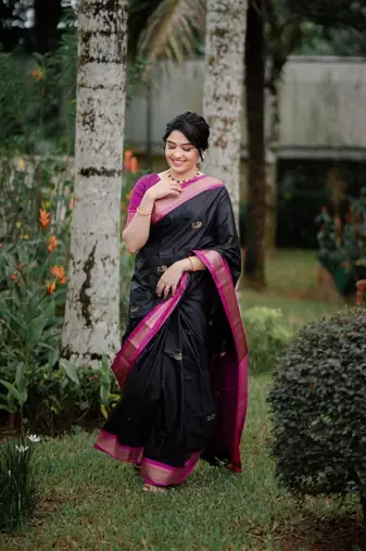 black pink soft art silk banarasi jacuard work designer party wear saree with unstitched blouse piece