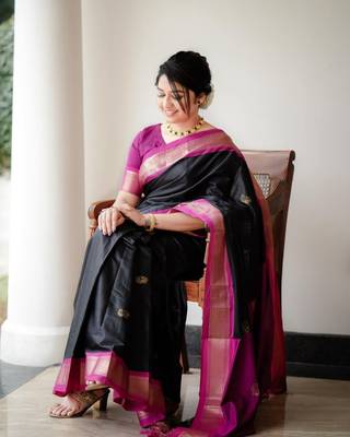 black pink silk blend banarasi saree with unstitched blouse piece 2