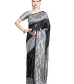 black grey soft art silk banarasi jacuard work designer party wear saree with unstitched blouse piece