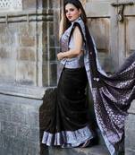 black grey soft art silk banarasi jacuard work designer party wear saree with unstitched blouse piece