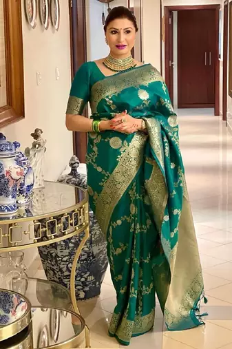 rama soft art silk banarasi jacuard work designer party wear saree with unstitched blouse piece
