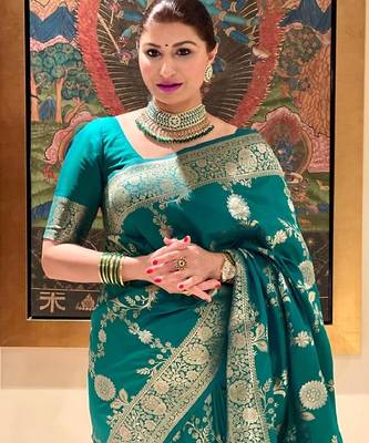 rama silk blend banarasi saree with unstitched blouse piece 3