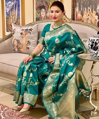 rama silk blend banarasi saree with unstitched blouse piece 4