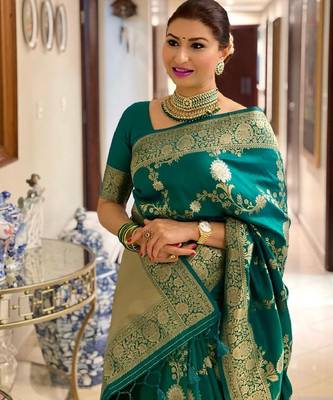 rama silk blend banarasi saree with unstitched blouse piece 5
