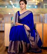 Royal blue  soft silk blend banarasi jacuard work designer party wear saree with unstitched blouse piece
