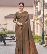 green soft art silk banarasi jacuard work designer party wear saree with unstitched blouse piece