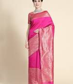 Pink soft silk blend banarasi jacuard work designer party wear saree with unstitched blouse piece