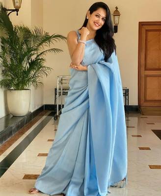 sjy blue silk blend banarasi saree with unstitched blouse piece 1