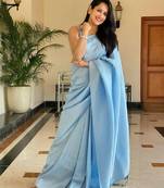 sjy blue soft art silk banarasi jacuard work designer party wear saree with unstitched blouse piece