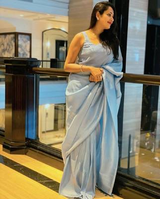 sjy blue silk blend banarasi saree with unstitched blouse piece 5