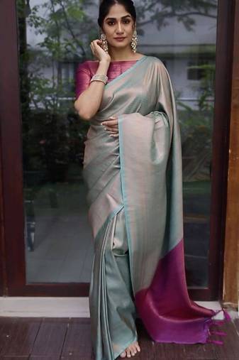 sjy blue pink soft art silk banarasi jacuard work designer party wear saree with unstitched blouse piece