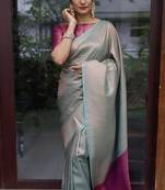 sjy blue pink soft art silk banarasi jacuard work designer party wear saree with unstitched blouse piece