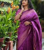 purple soft art silk banarasi jacuard work designer party wear saree with unstitched blouse piece
