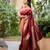 maroon soft art silk banarasi jacuard work designer party wear saree with unstitched blouse piece