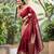 maroon soft art silk banarasi jacuard work designer party wear saree with unstitched blouse piece