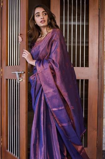 blue soft art silk banarasi jacuard work designer party wear saree with unstitched blouse piece