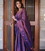 blue soft art silk banarasi jacuard work designer party wear saree with unstitched blouse piece