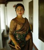 green soft art silk banarasi jacuard work designer party wear saree with unstitched blouse piece