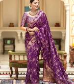 purplr  soft art silk banarasi jacuard work designer party wear saree with unstitched blouse piece