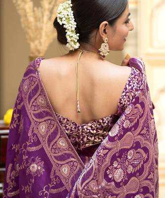 purplr silk blend banarasi saree with unstitched blouse piece 3