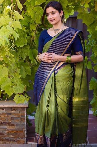 mehendi blue  soft art silk banarasi jacuard work designer party wear saree with unstitched blouse piece