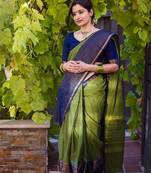 mehendi blue  soft art silk banarasi jacuard work designer party wear saree with unstitched blouse piece