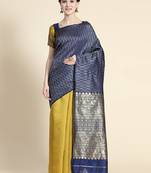 yellow blue  soft art silk banarasi jacuard work designer party wear saree with unstitched blouse piece