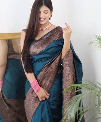 morpich silk blend banarasi saree with unstitched blouse piece 1