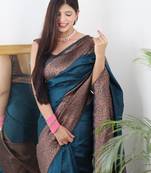 morpich  soft art silk banarasi jacuard work designer party wear saree with unstitched blouse piece