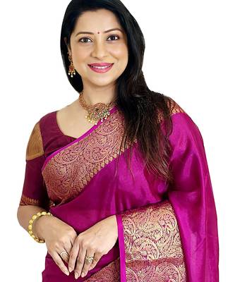 pink silk blend banarasi saree with unstitched blouse piece 4