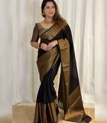 black soft art silk banarasi jacuard work designer party wear saree with unstitched blouse piece