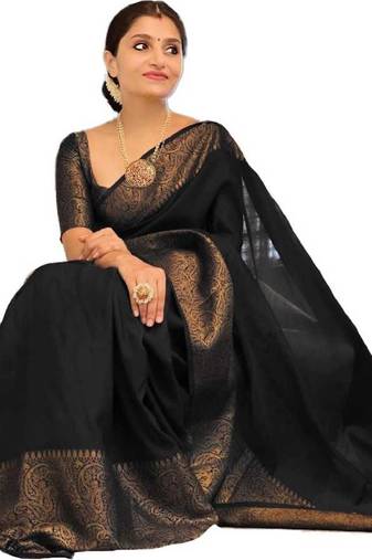 black soft art silk banarasi jacuard work designer party wear saree with unstitched blouse piece