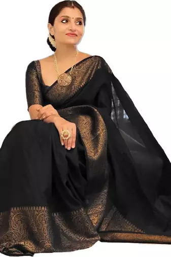 black soft art silk banarasi jacuard work designer party wear saree with unstitched blouse piece