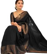 black soft art silk banarasi jacuard work designer party wear saree with unstitched blouse piece