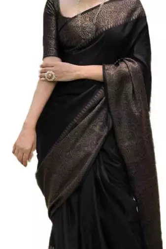 black soft art silk banarasi jacuard work designer party wear saree with unstitched blouse piece