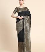 black  soft art silk banarasi jacuard work designer party wear saree with unstitched blouse piece